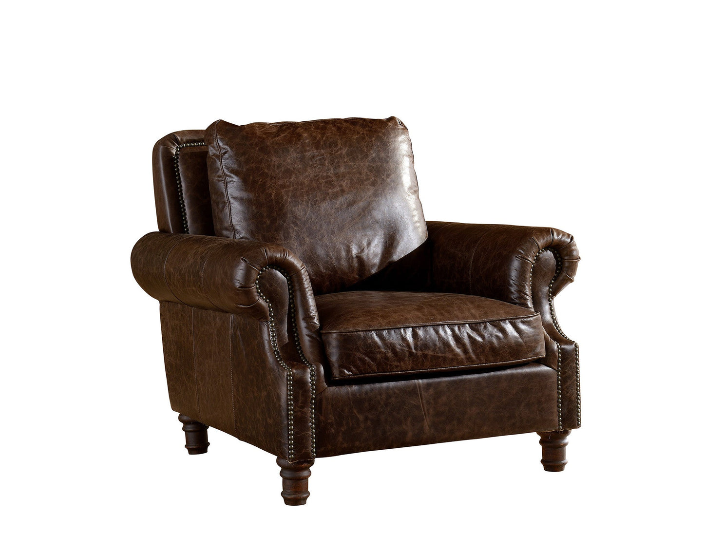 English Rolled Arm - Arm Chair - Dark Brown Leather