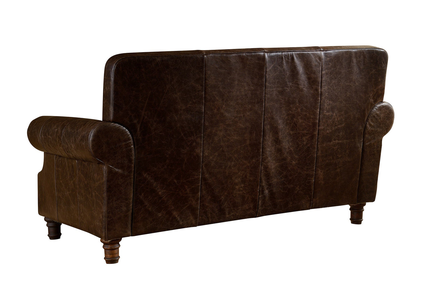 English Rolled Arm Love Seat - Dark Brown Leather