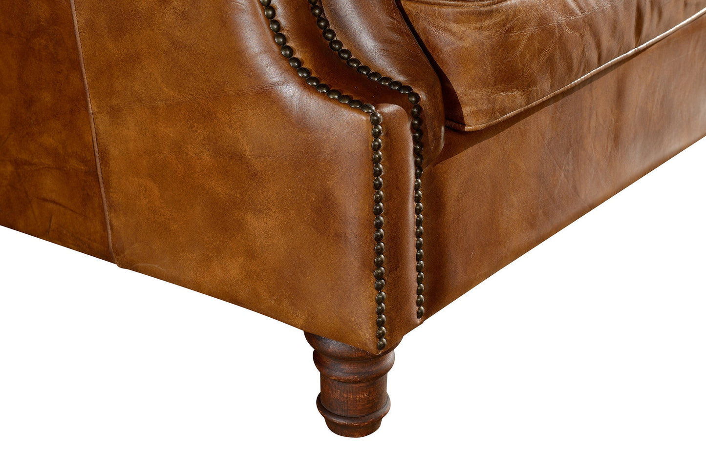 English Rolled Arm Sofa - Light Brown Leather