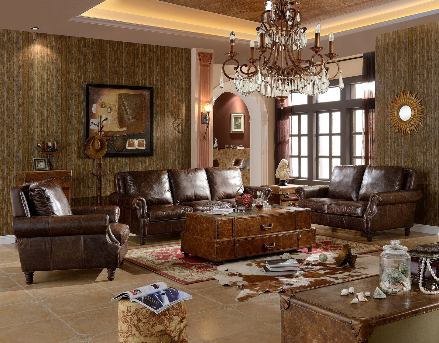 English Rolled Arm Love Seat - Dark Brown Leather