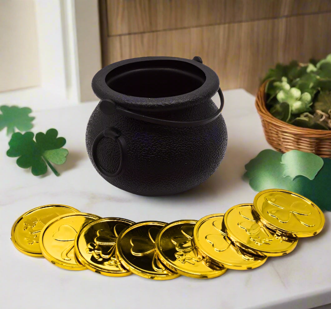 Décoration de gâteau Pot d'Or - Pot noir avec 8 pièces d'or
