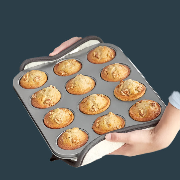 Moule à muffins/cupcakes, 12 cavités de 100 ml. Acier au carbone antiadhésif, 28 x 35 cm (taille standard)