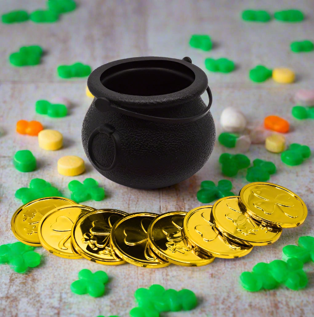 Décoration de gâteau Pot d'Or - Pot noir avec 8 pièces d'or
