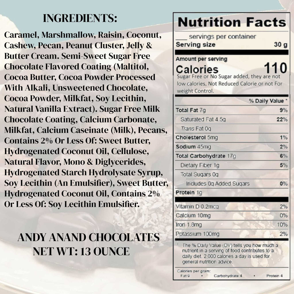Andy Anand Sugar-Free Chocolate Sampler, 13 oz – Diabetic-Friendly, Assorted Gourmet Flavors, Guilt-Free Indulgence, Birthday & Holiday Gift