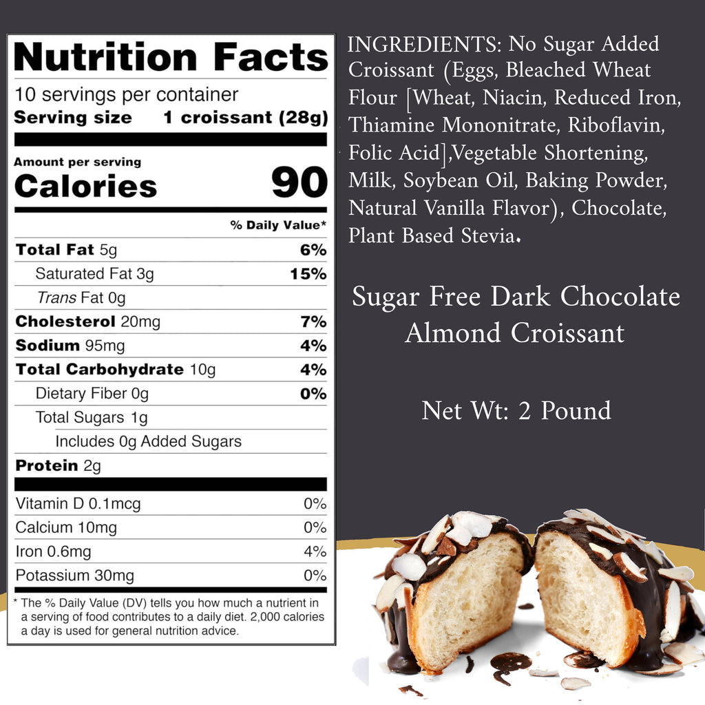 Andy Anand Sugar-Free Dark Chocolate Almond Croissant Cake, 10 pc, 2 lb – Keto & Diabetic-Friendly, Hand-Rolled, No Preservatives Gift Box