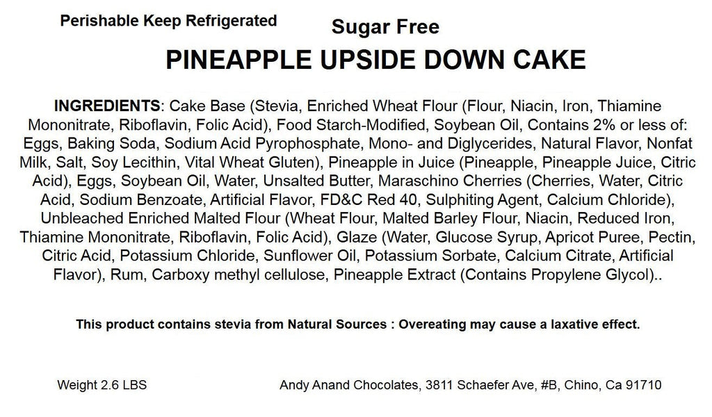 Andy Anand Sugar-Free Chocolate Pineapple Upside-Down Cake, 9-Inch, 2.6 lb – Keto & Diabetic-Friendly, Birthday & Celebration Gift Box