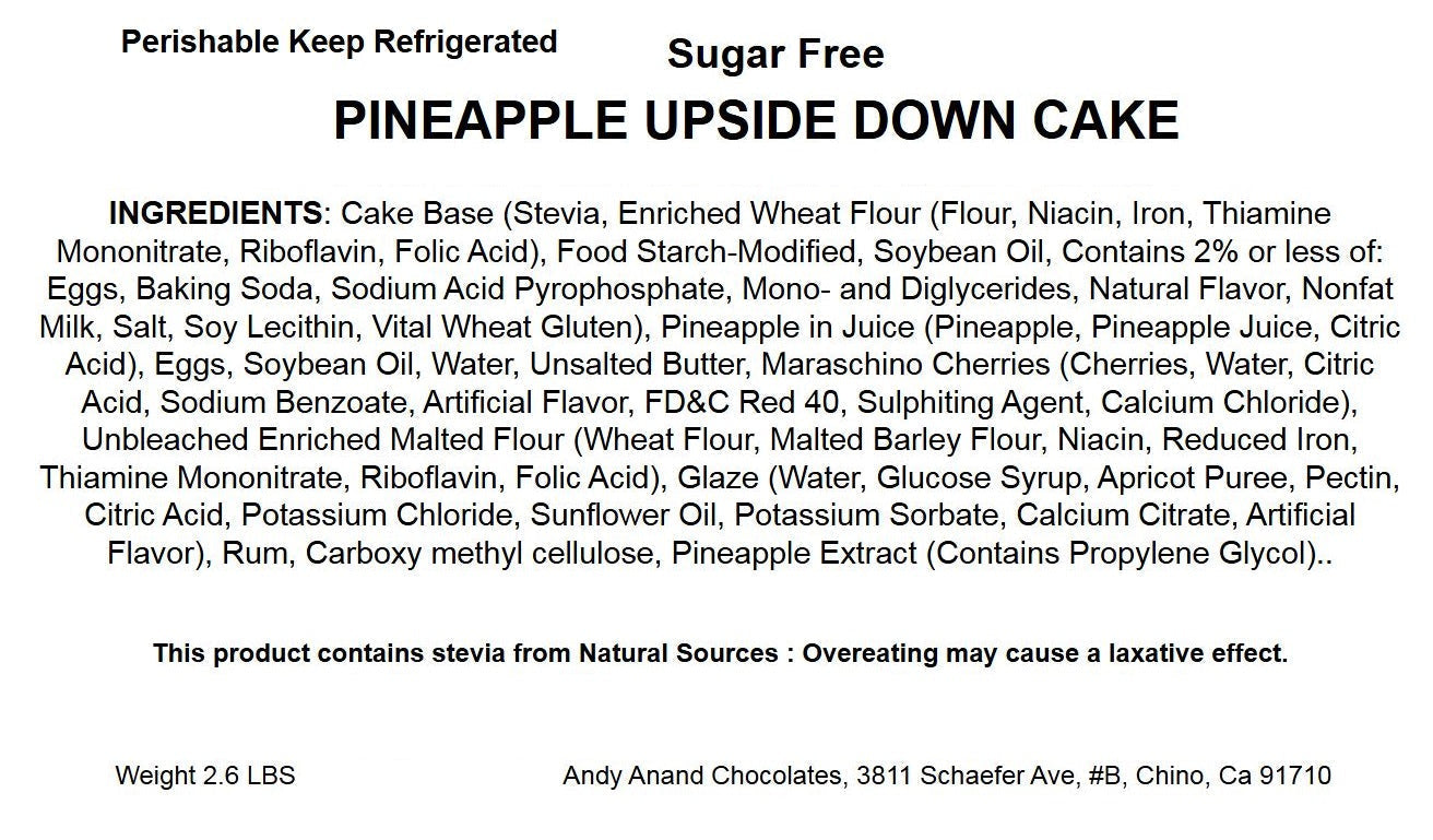 Andy Anand Sugar-Free Chocolate Pineapple Upside-Down Cake, 9-Inch, 2.6 lb – Keto & Diabetic-Friendly, Birthday & Celebration Gift Box