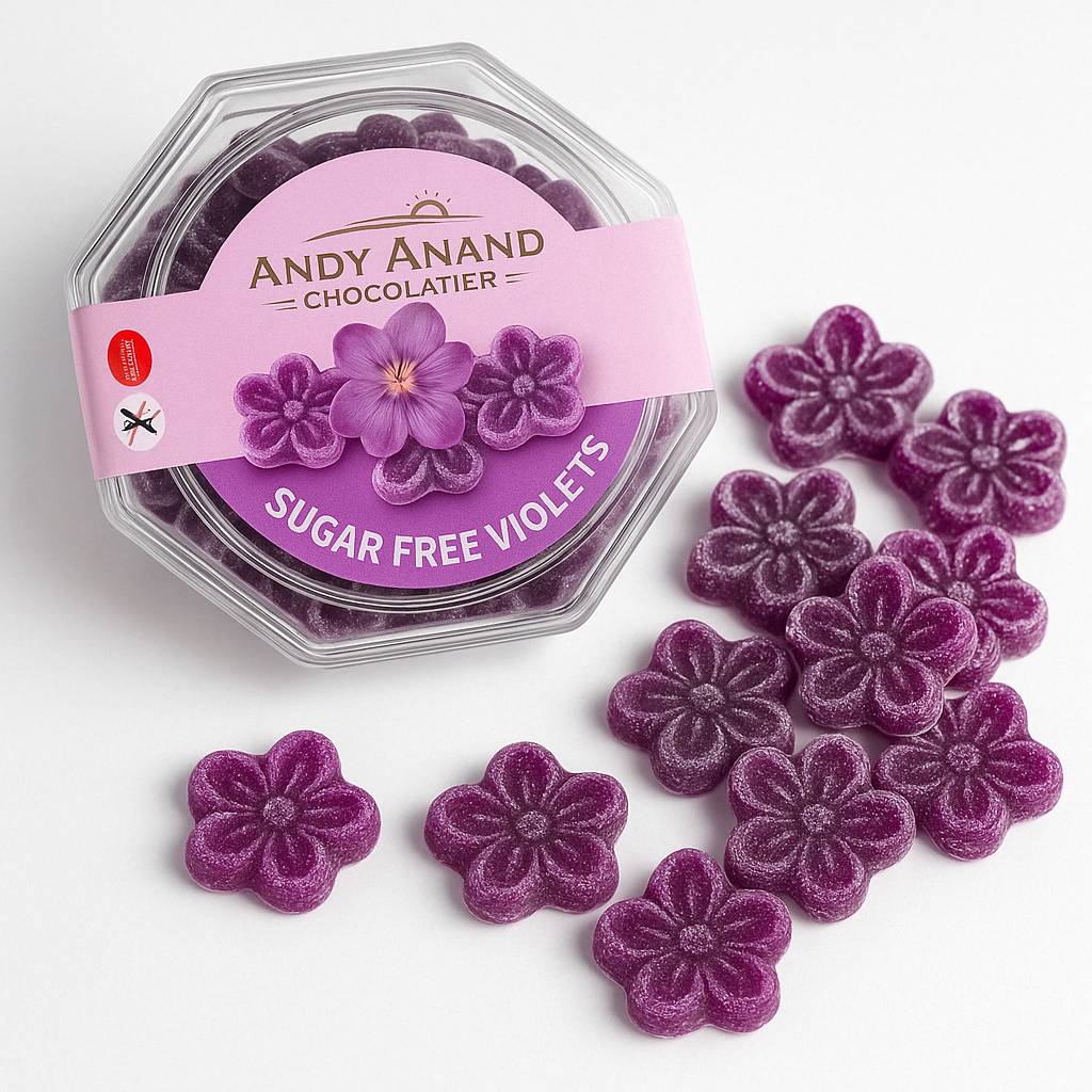 Andy Anand Sugar-Free Violet Candy Dragees, 100 pc, 2-Pack – Old-World European, Stevia Sweetened, Keto & Diabetic-Friendly Gourmet Gift Box