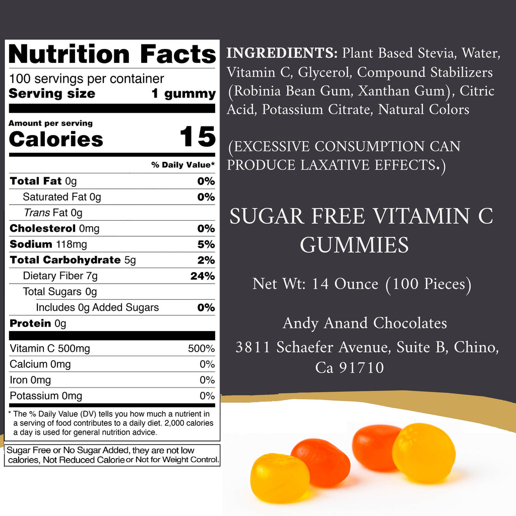 Andy Anand Sugar-Free Vitamin C Gummies, 50 ct, 500mg – Strawberry, Mango & Peach Flavors, Keto, Immune & Antioxidant Support Gift Box