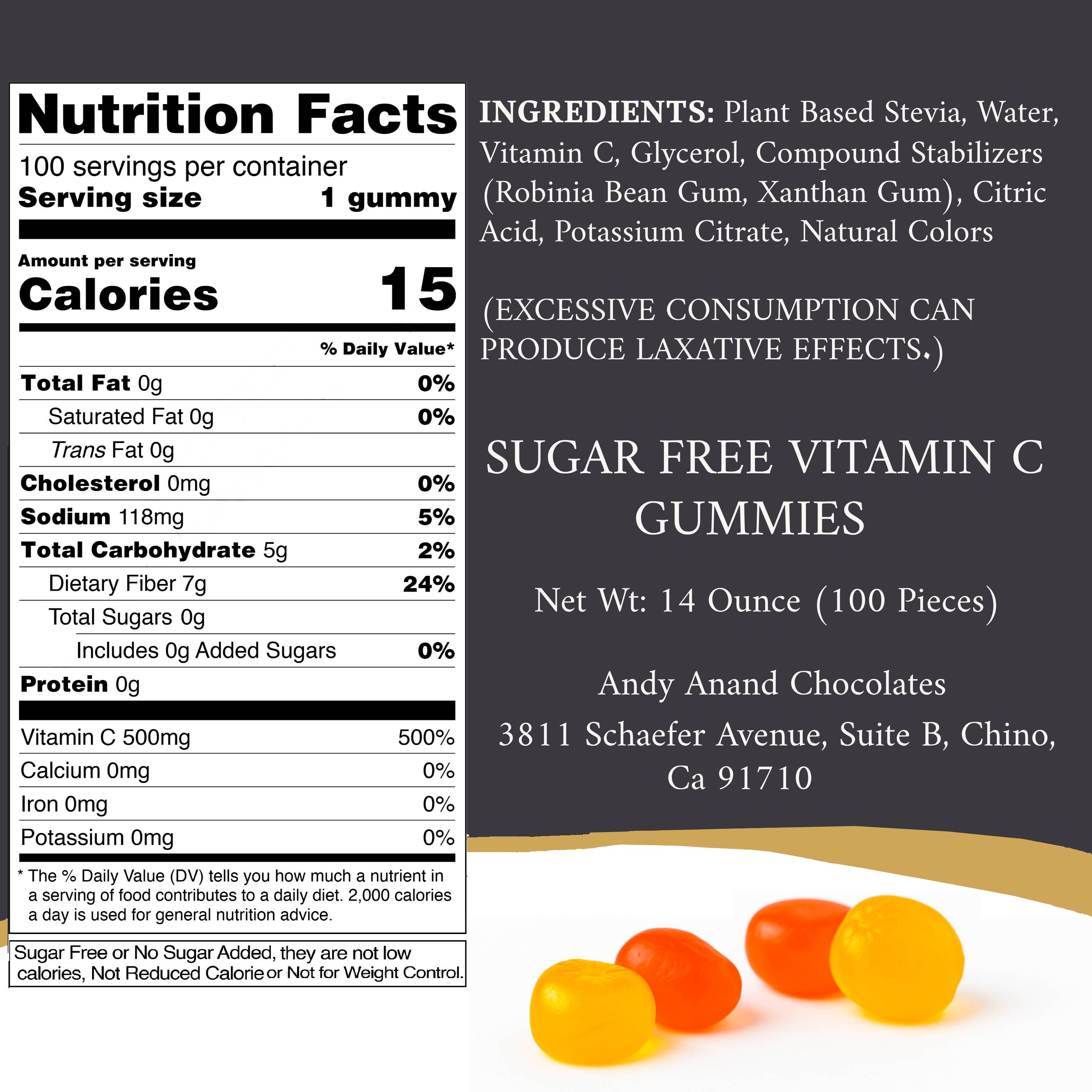Andy Anand Sugar-Free Vitamin C Gummies, 50 ct, 500mg – Strawberry, Mango & Peach Flavors, Keto, Immune & Antioxidant Support Gift Box