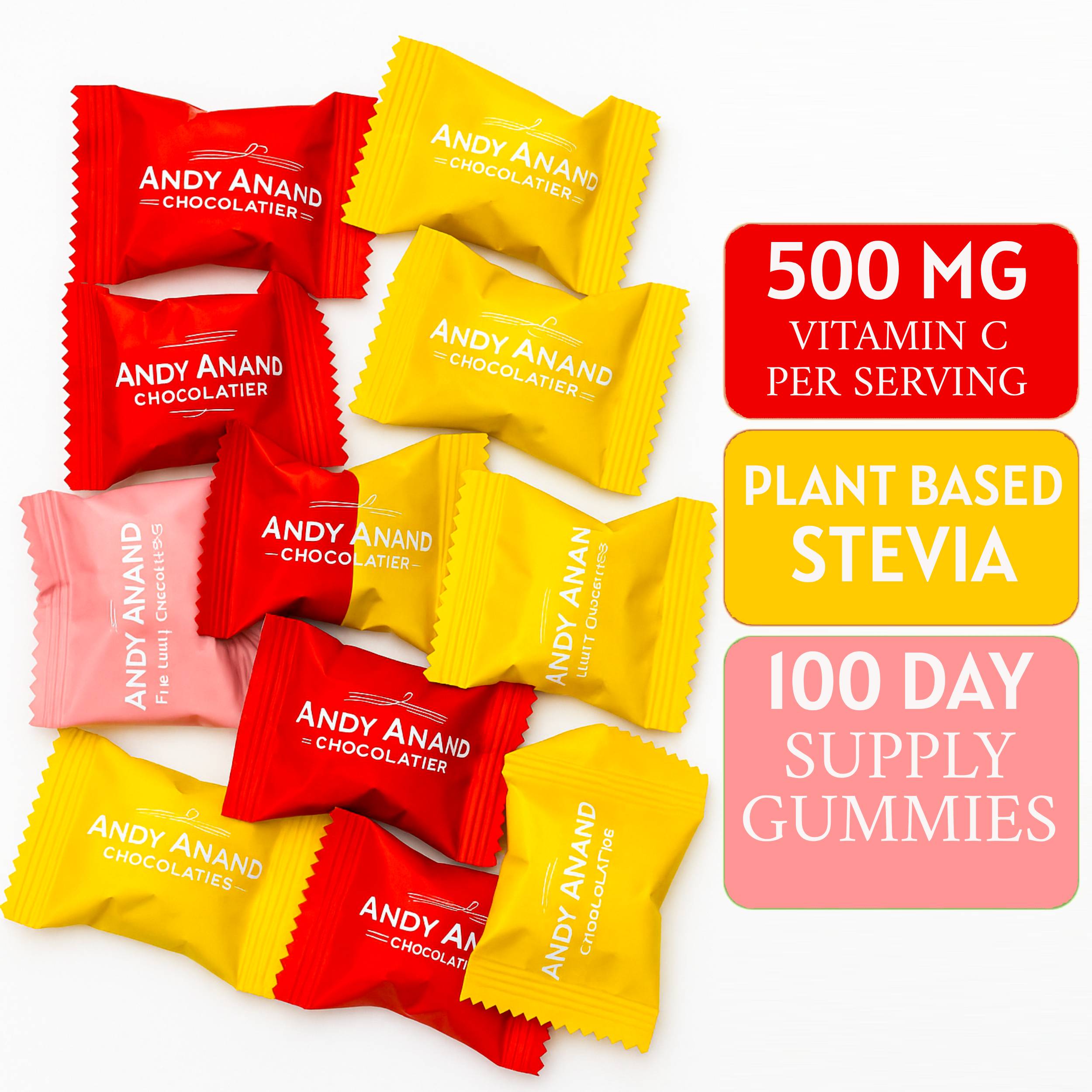 Andy Anand Sugar-Free Vitamin C Gummies, 50 ct, 500mg – Strawberry, Mango & Peach Flavors, Keto, Immune & Antioxidant Support Gift Box