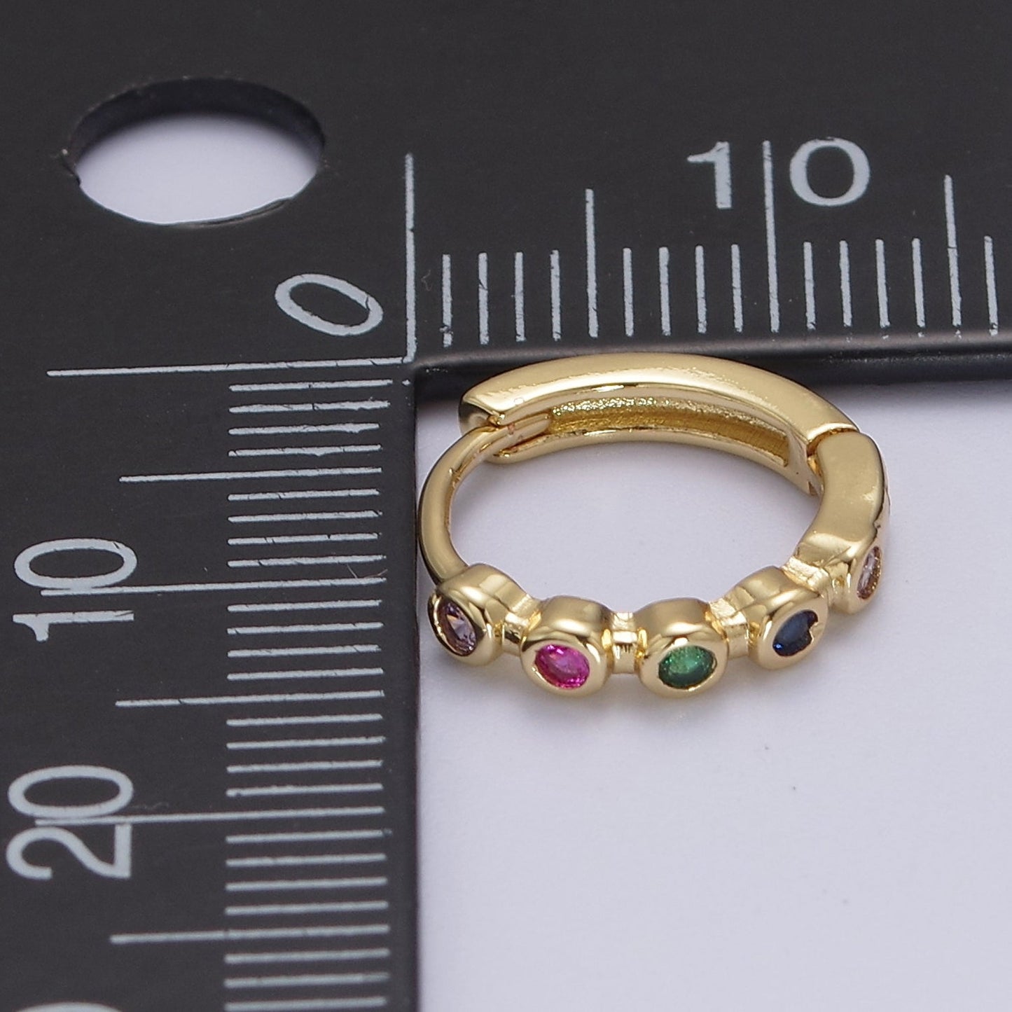 Multi Color Huggie Earring 14mm Gold Hoop Colorful CZ Earring T-359