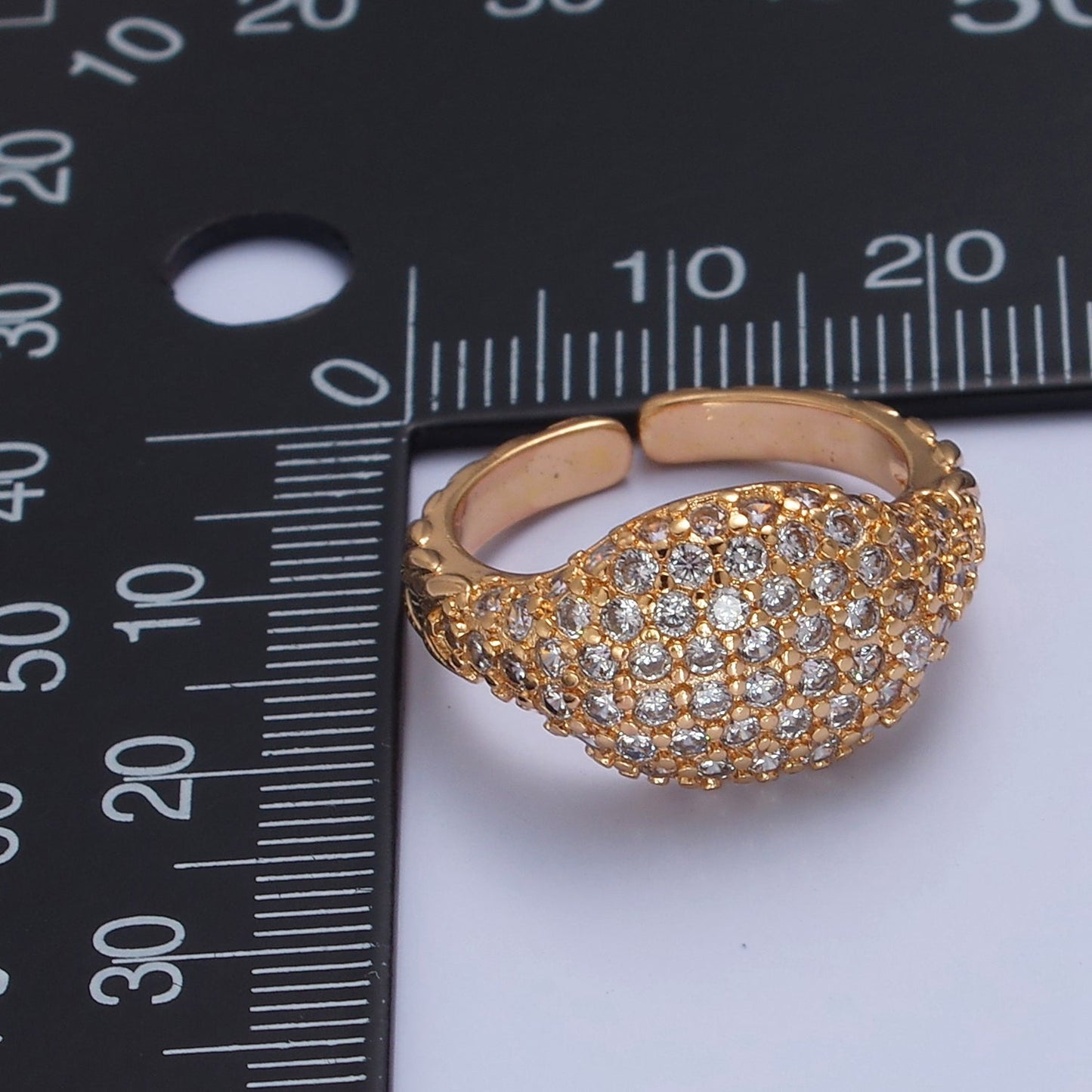 Gold CZ Pave Square Signet Midi Ring Diamond Signet Pinky Ring Open Adjustable O-2237