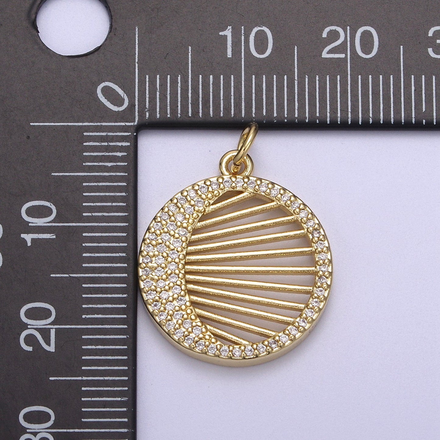 14K Gold Filled Micro Pave Crescent Moon Charm Round Coin Disc Pendant for Statement Necklace N-666