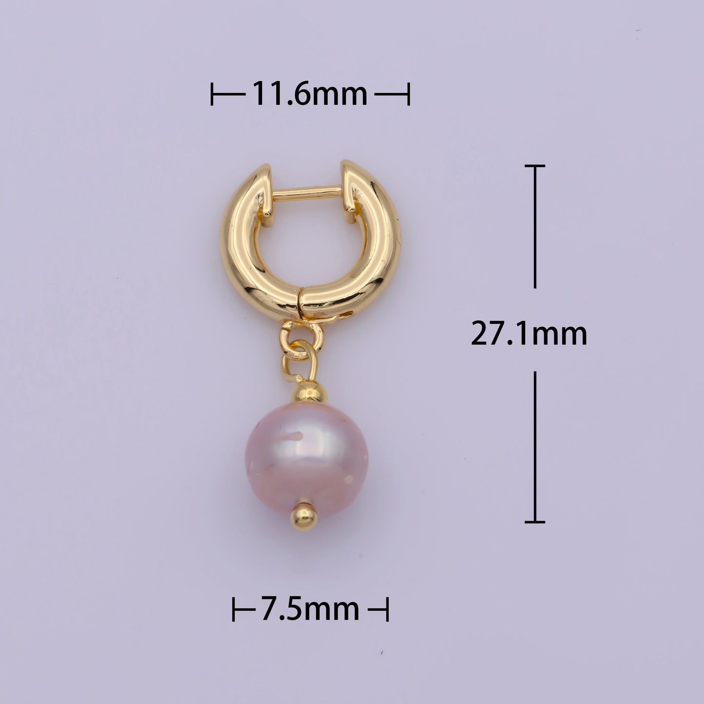 Gold Huggie Pink Pearl Earrings Freshwater, Dangle Champagne Pearl Earrings Round Blush Pink Wedding Jewelry Bridesmaids T-241