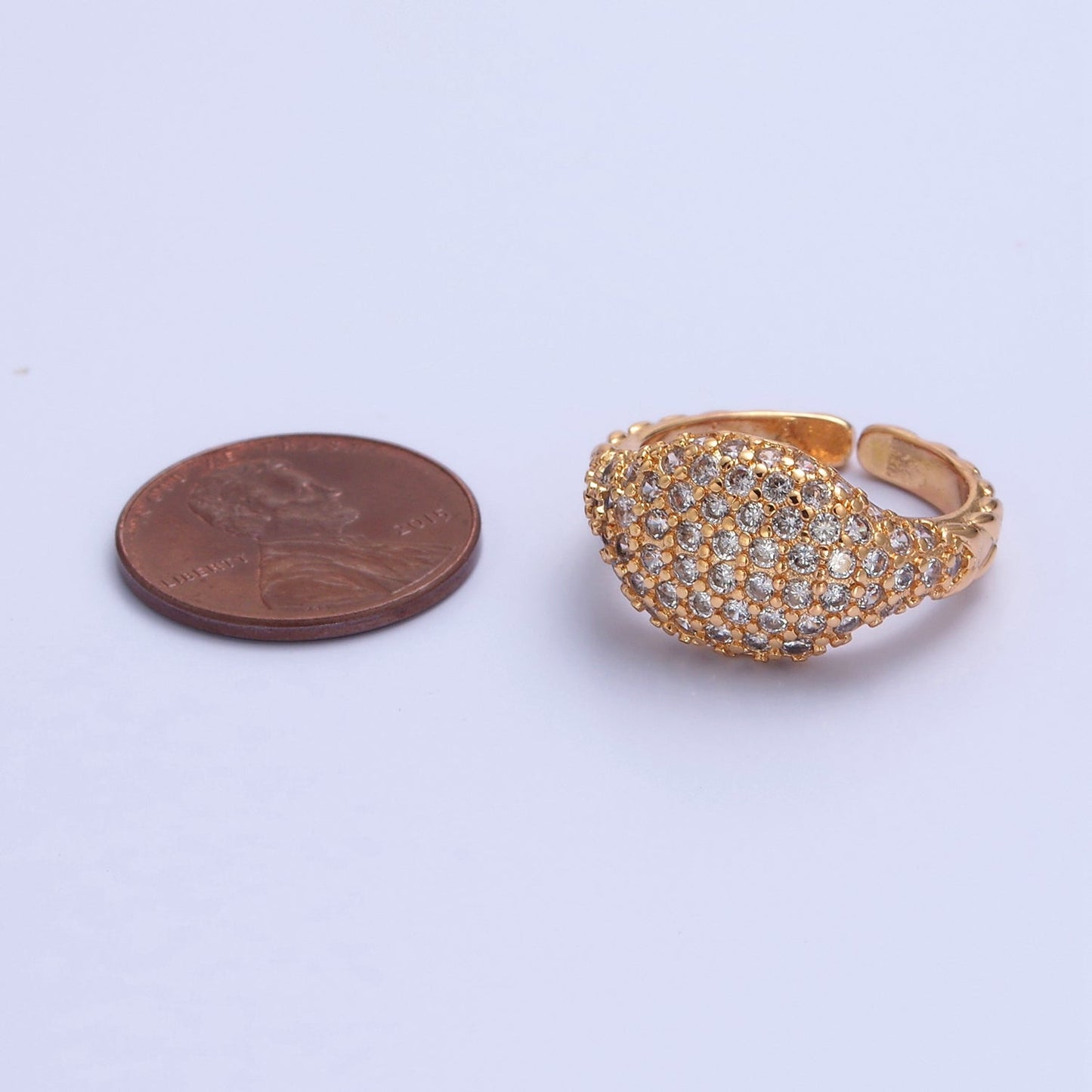 Gold CZ Pave Square Signet Midi Ring Diamond Signet Pinky Ring Open Adjustable O-2237