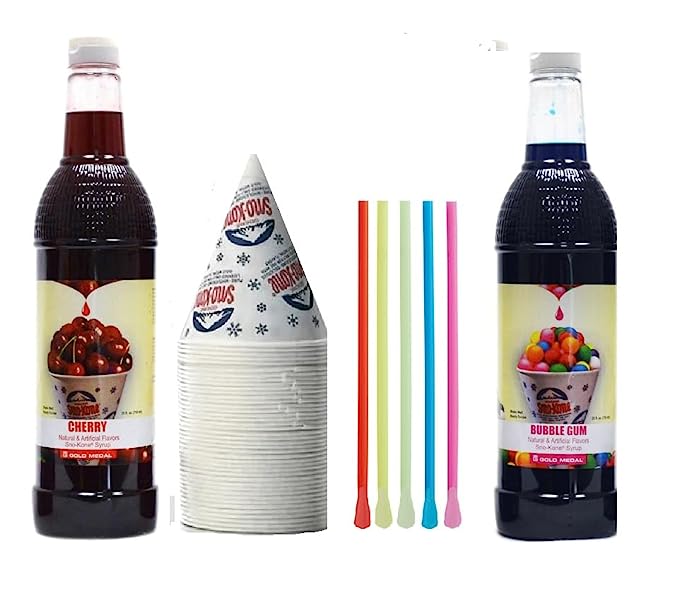 Kit de cônes de neige - Lot de bouteilles de sirop, pailles-cuillères, gobelets - Fournitures pour cônes de neige pour copeaux de glace, sodas et plus