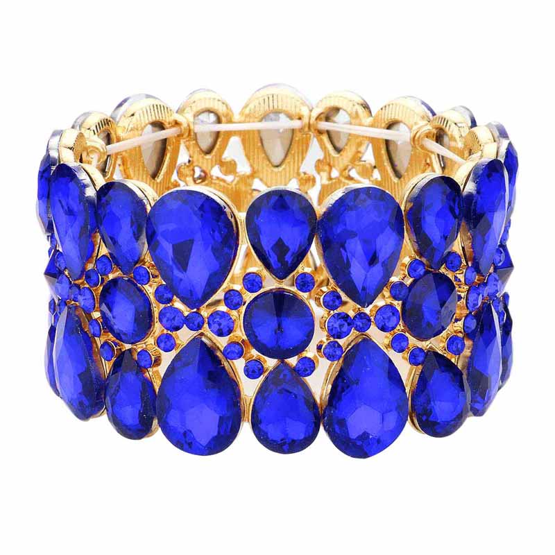 Pear Crystal Floral Rhinestone Stretch Evening Bracelet