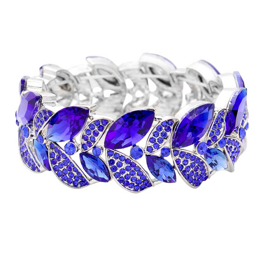 Rhinestone Pave Marquise Stone Leaf Stretch Evening Bracelet