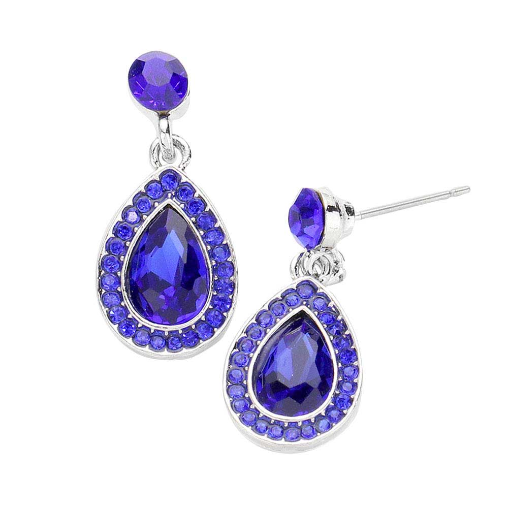 Rhinestone Trim Teardrop Stone Dangle Evening Earrings