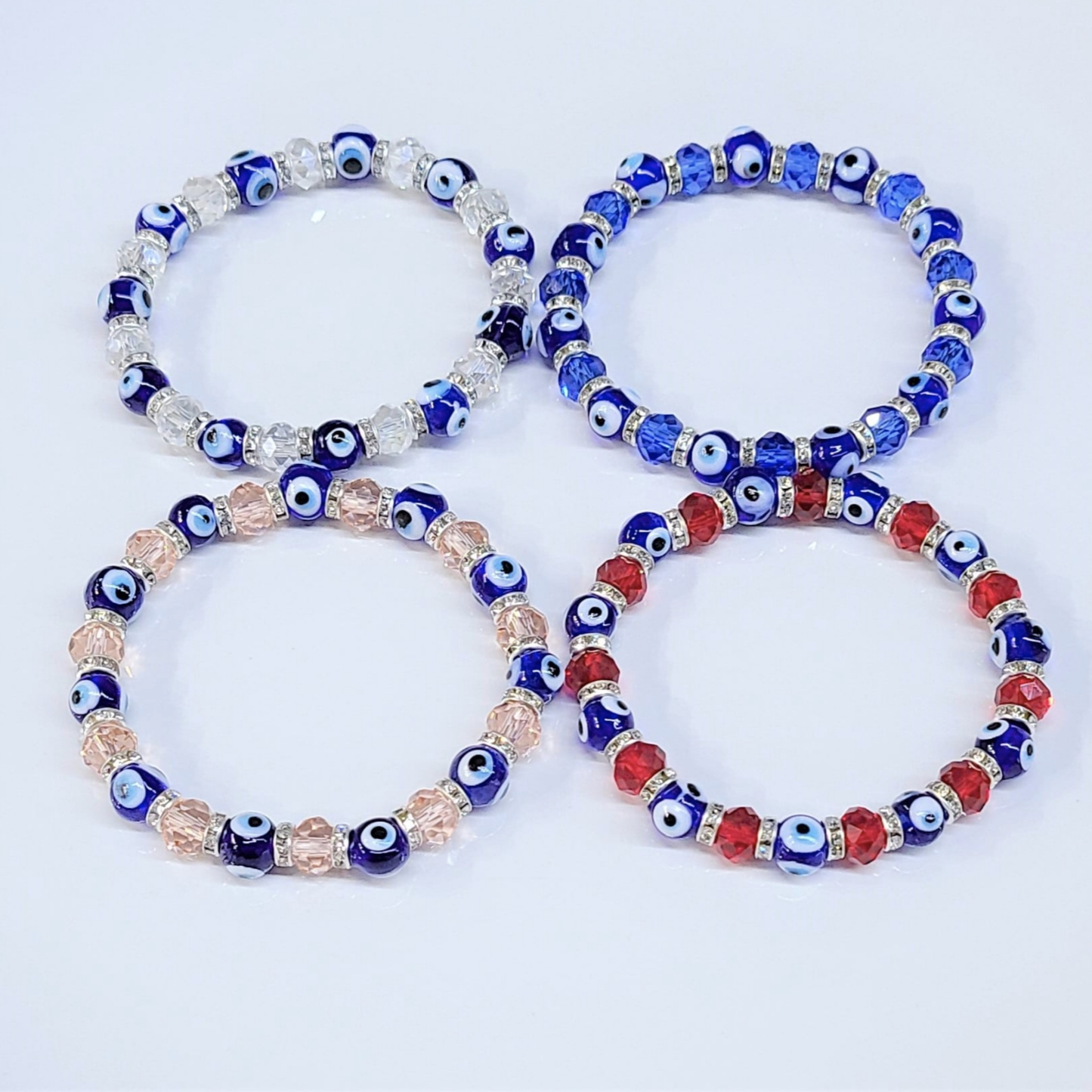 Evil Eye Pink Bead Stackable Bracelet
