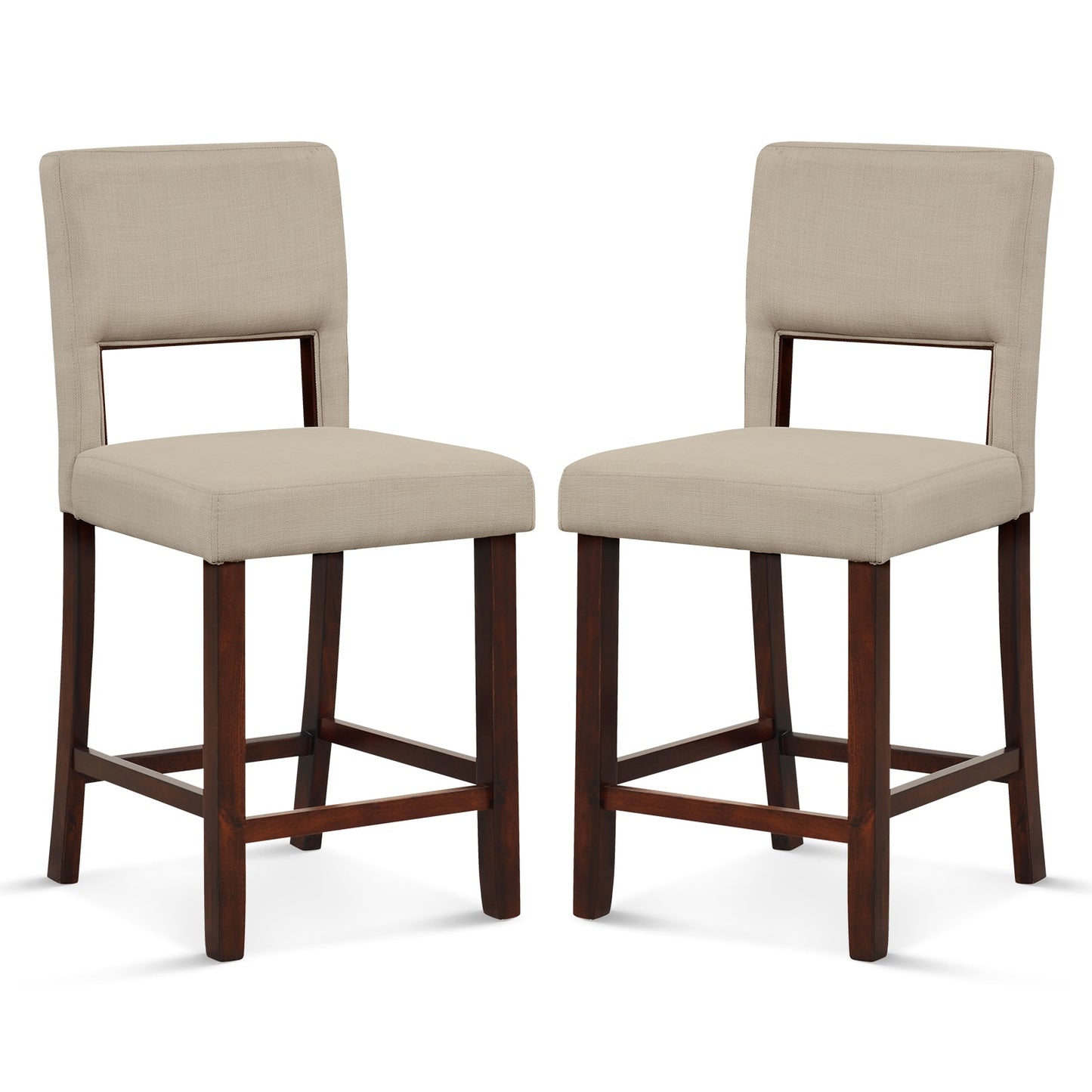 2 Piece Bar Chair Set with Hollowed Back and Rubber Wood Legs