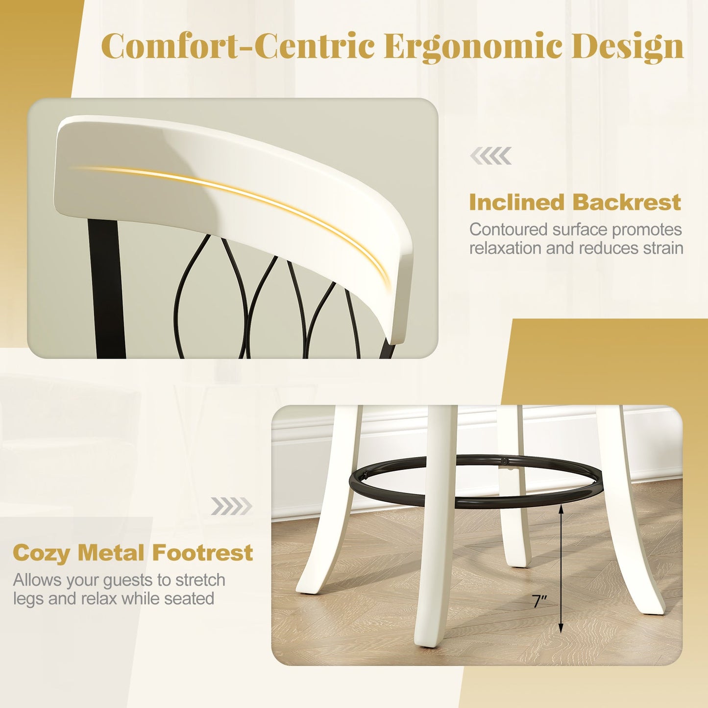 Set of 2 Bar Stools Swivel Bar Chairs with Footrest Rubber Wood Frame and Tufted Rivets