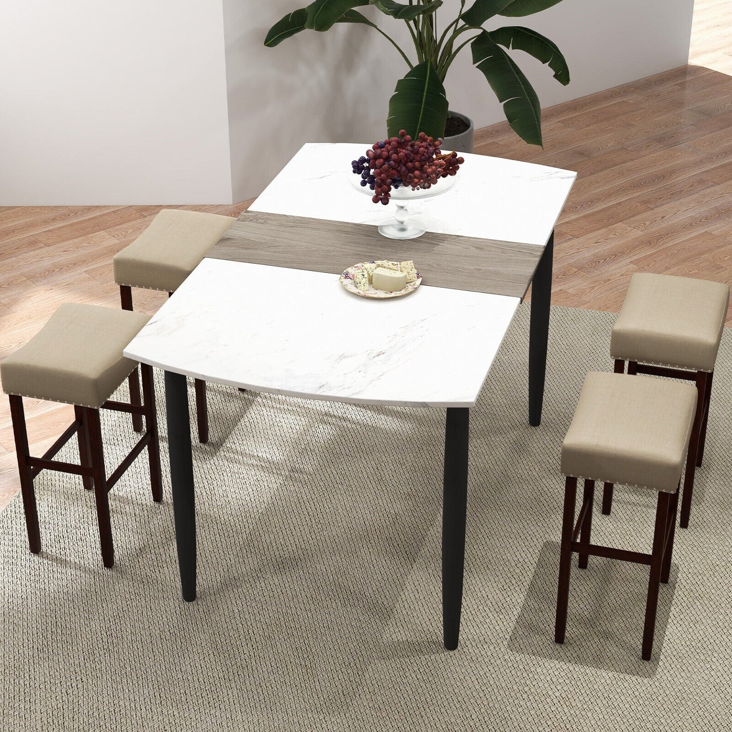 29 Inch Set of 2 Height Upholstered Bar Stool with Solid Rubber Wood Legs and Footrest-Gray