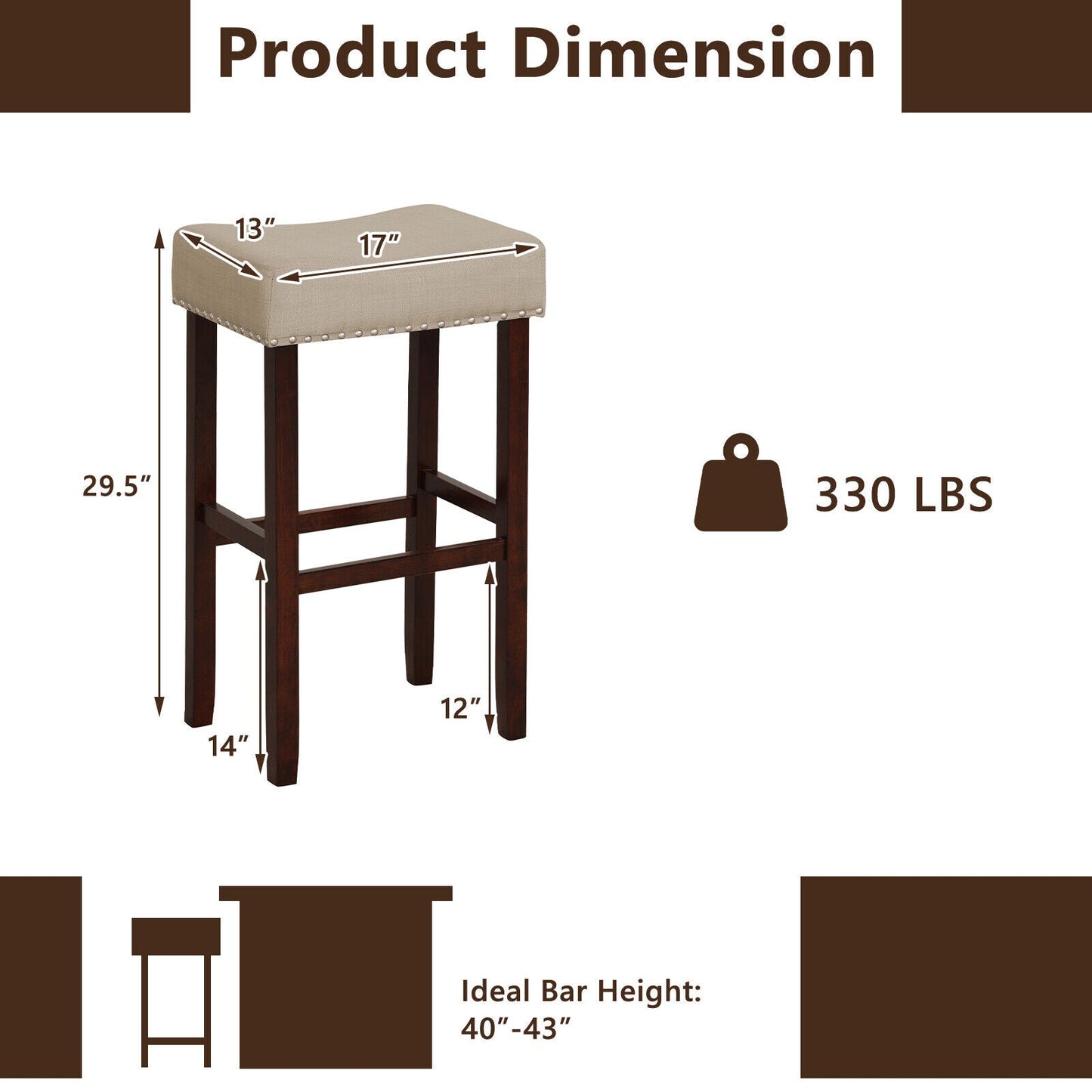 29 Inch Set of 2 Height Upholstered Bar Stool with Solid Rubber Wood Legs and Footrest-Gray