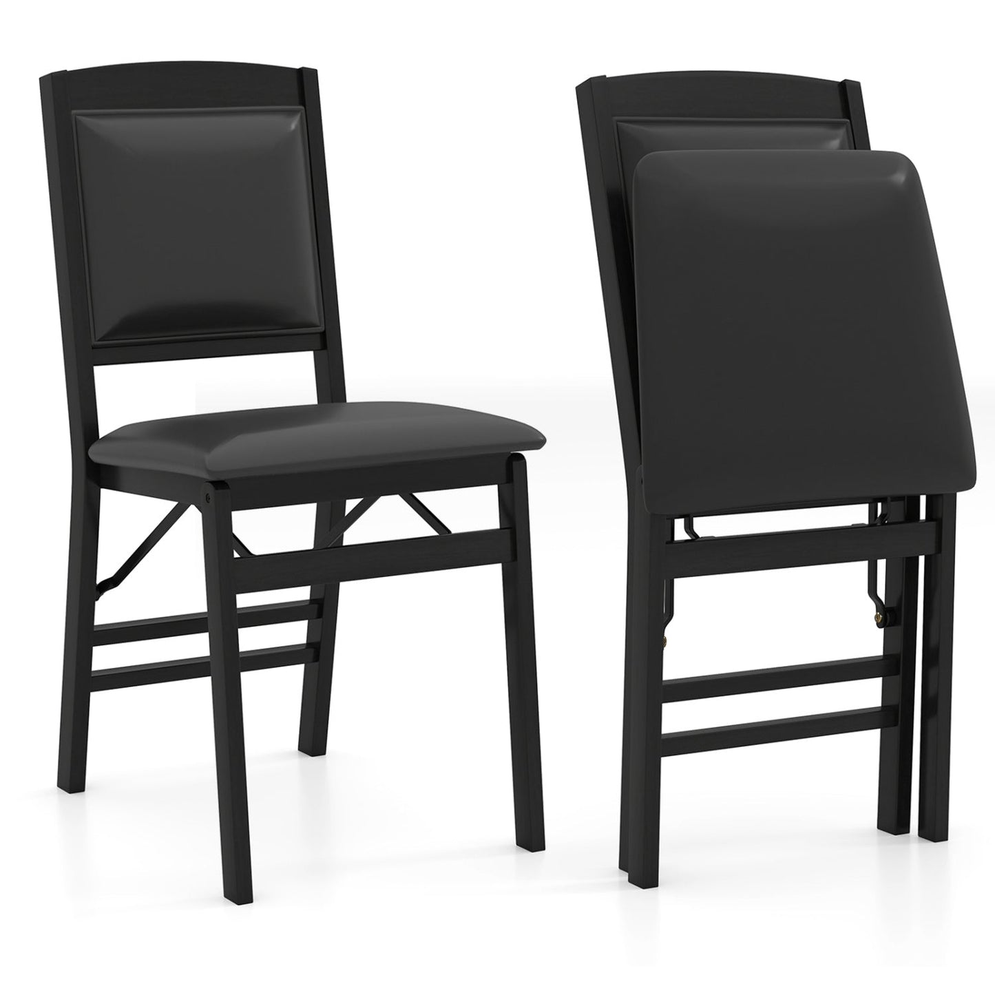 Set of 2 Folding Dining Chairs with Padded Seat and High Backrest-Brown