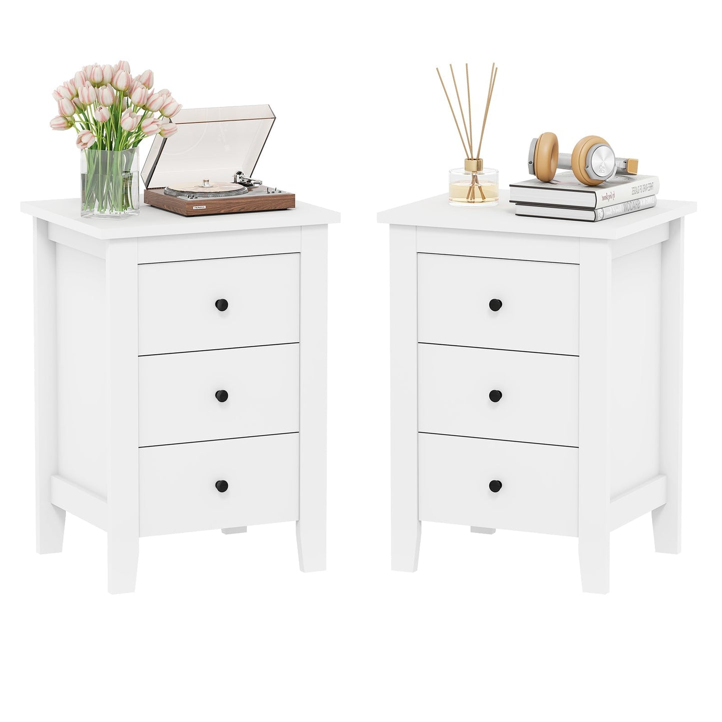 Set of 2 Nightstand End Beside Table Drawers