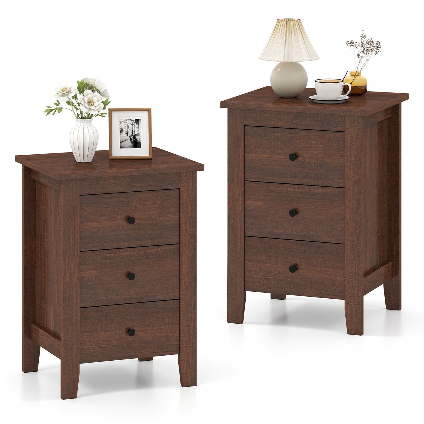 Set of 2 Nightstand End Beside Table Drawers