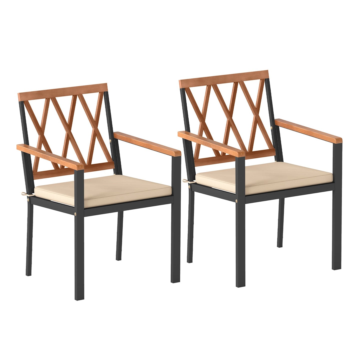 Set of 2 Patio Dining Chairs with Removable Padded Cushions
