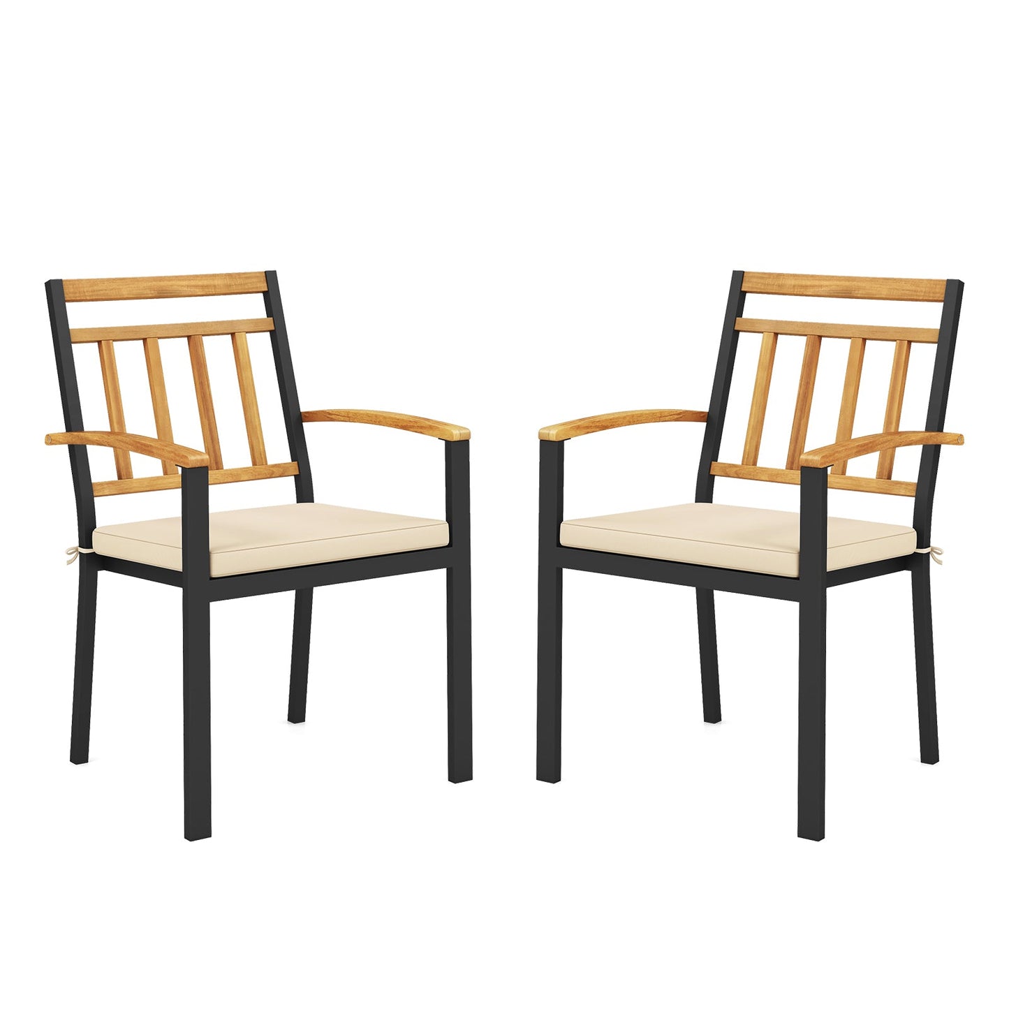 Set of 2 Patio Dining Chairs with Removable Padded Cushions