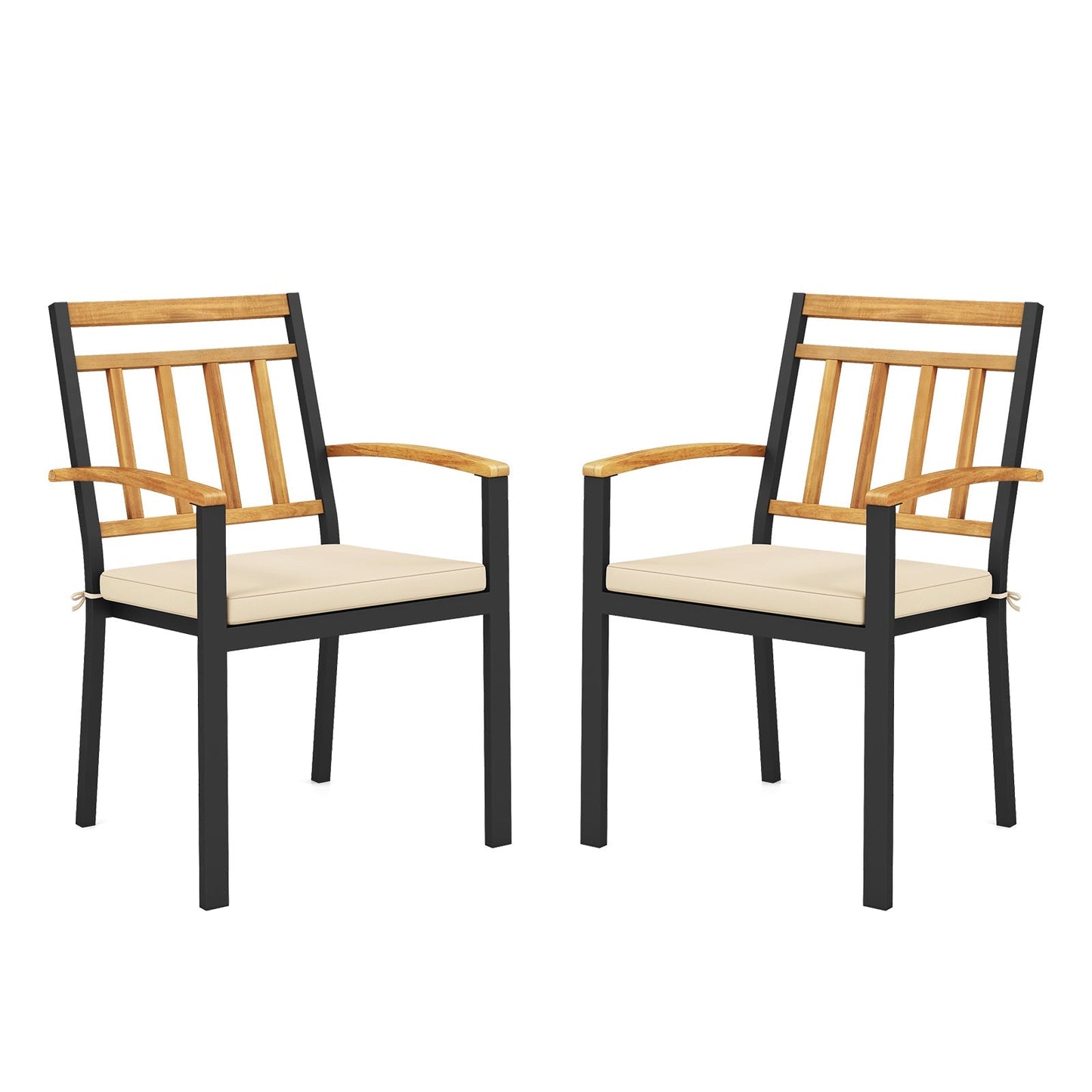 Set of 2 Patio Dining Chairs with Removable Padded Cushions