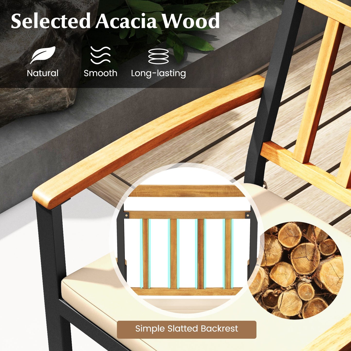 Set of 2 Patio Dining Chairs with Removable Padded Cushions