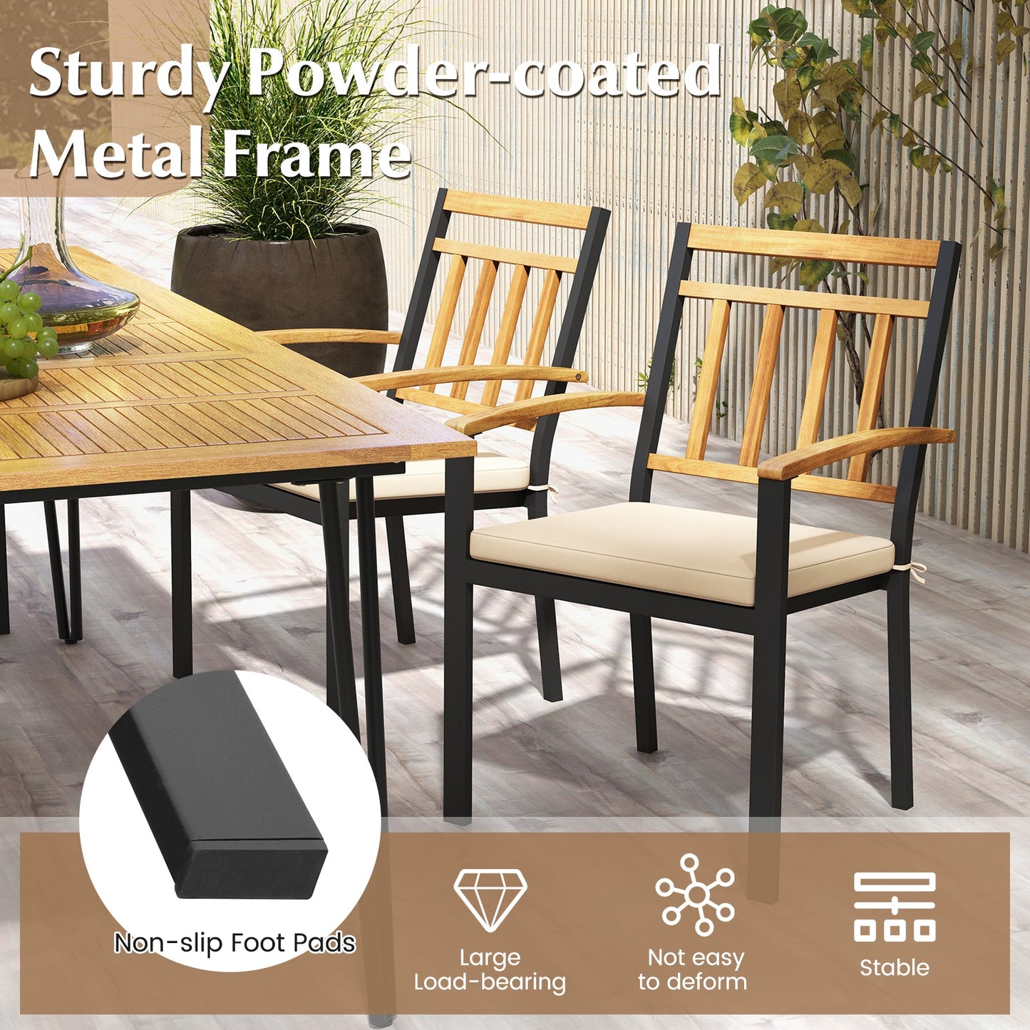Set of 2 Patio Dining Chairs with Removable Padded Cushions
