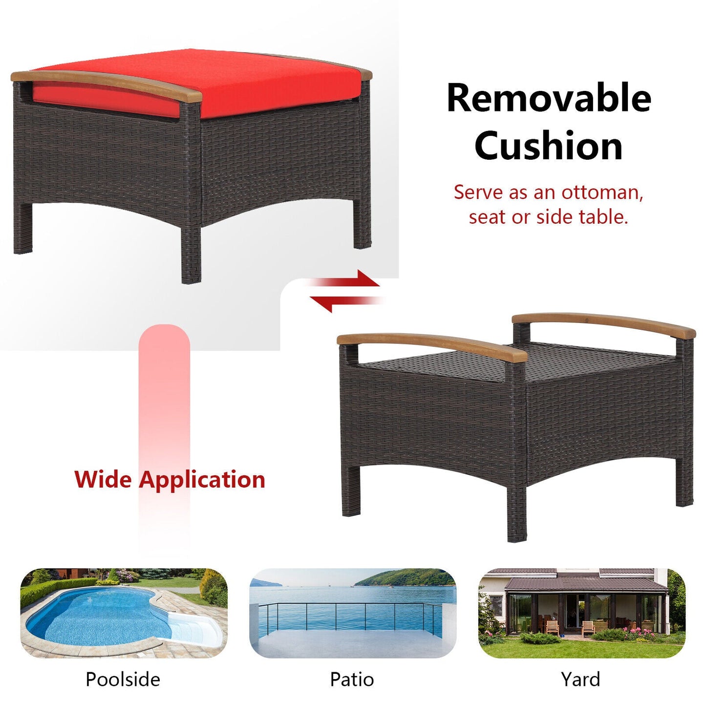 Set of 2 Fade-Resistant Wicker Patio Ottoman