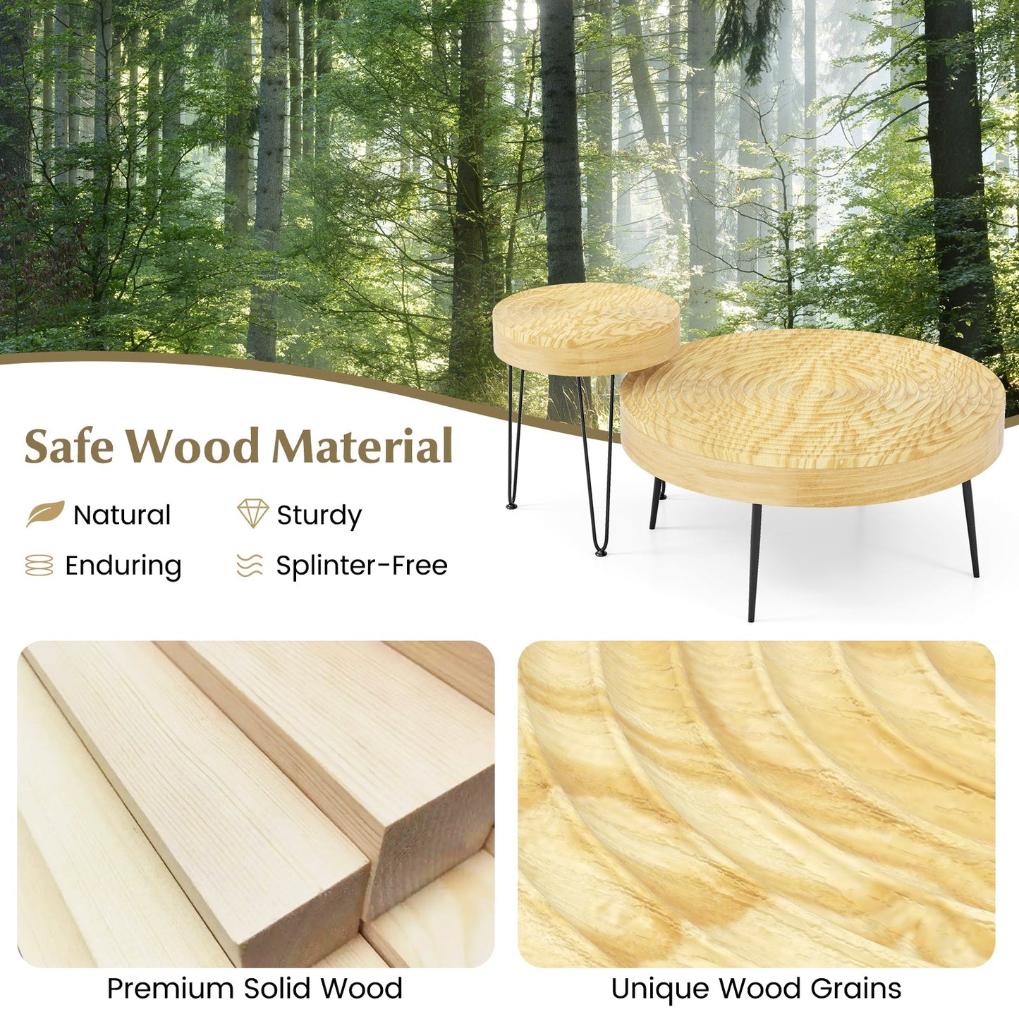 Set of 2 Solid Wood