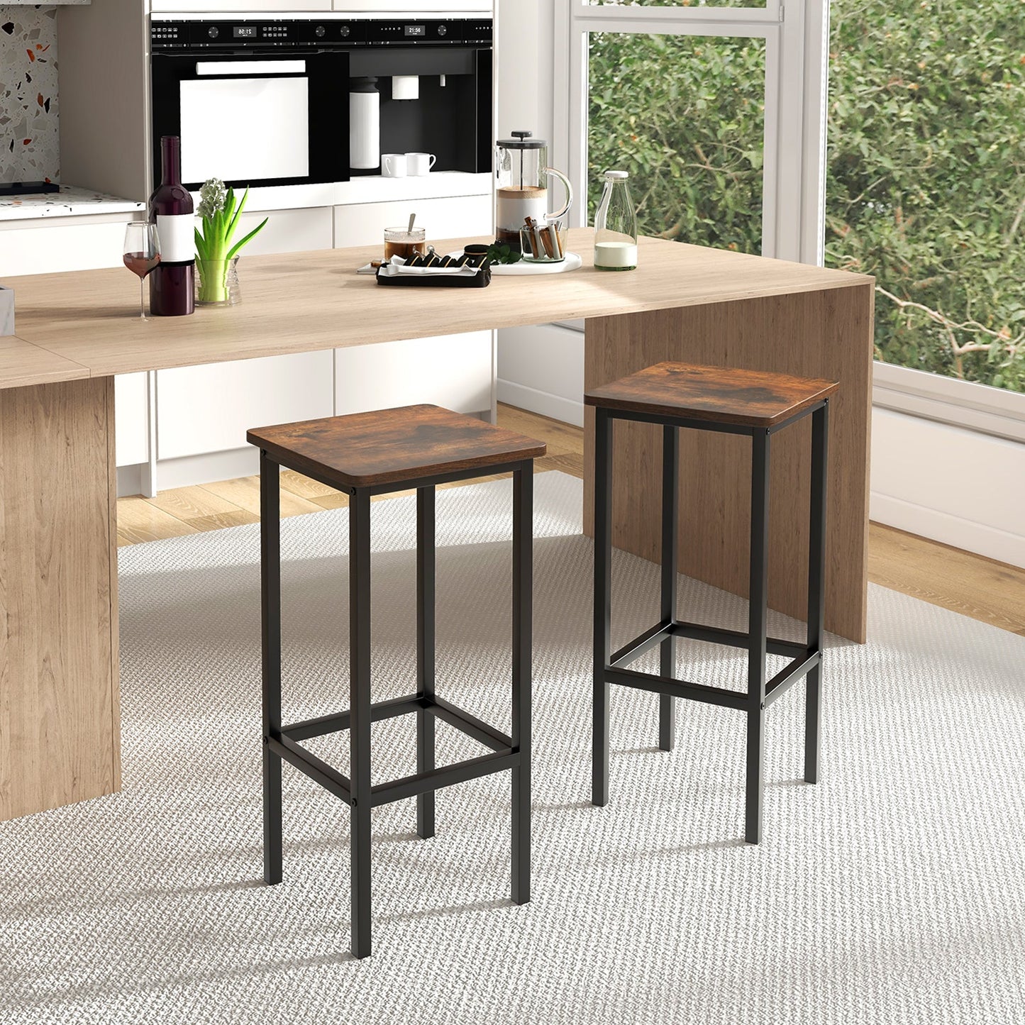 Set of 4 Bar Stool Set 26 Inch Bar Chair with Metal Legs and Footrest