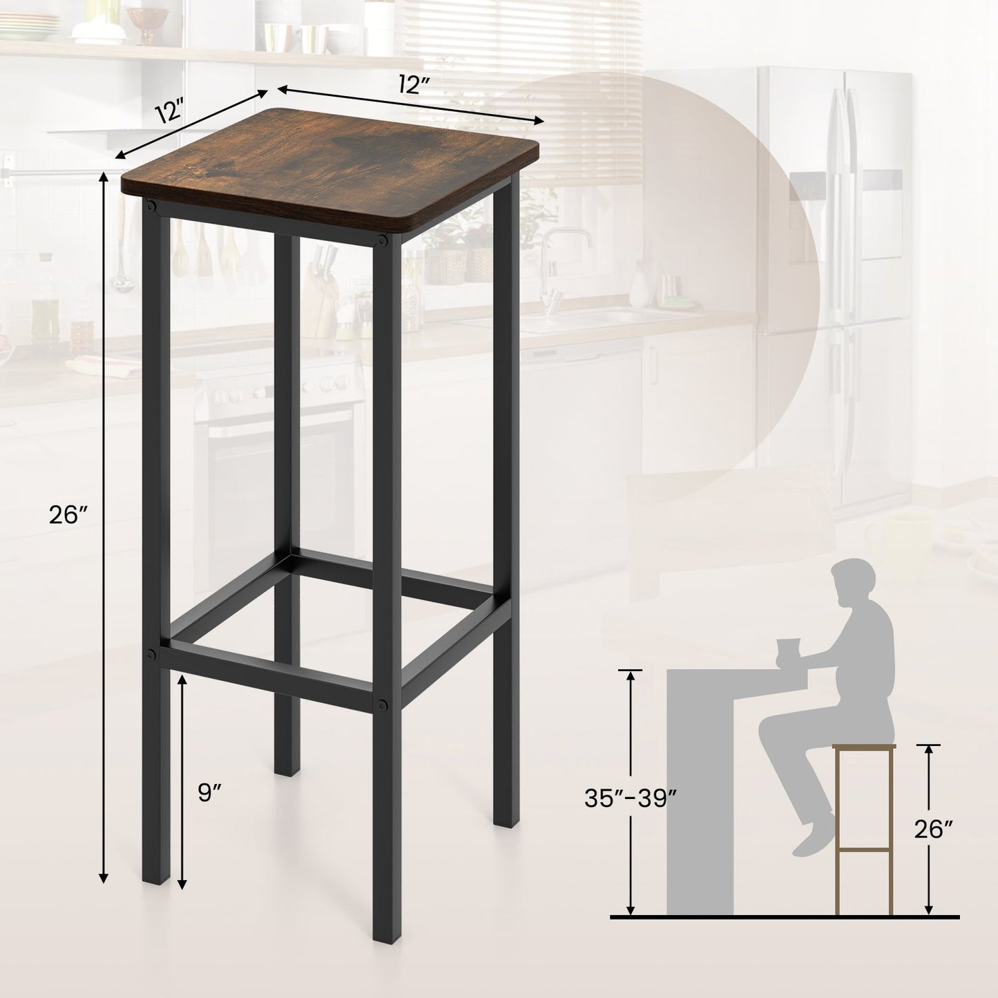 Set of 4 Bar Stool Set 26 Inch Bar Chair with Metal Legs and Footrest