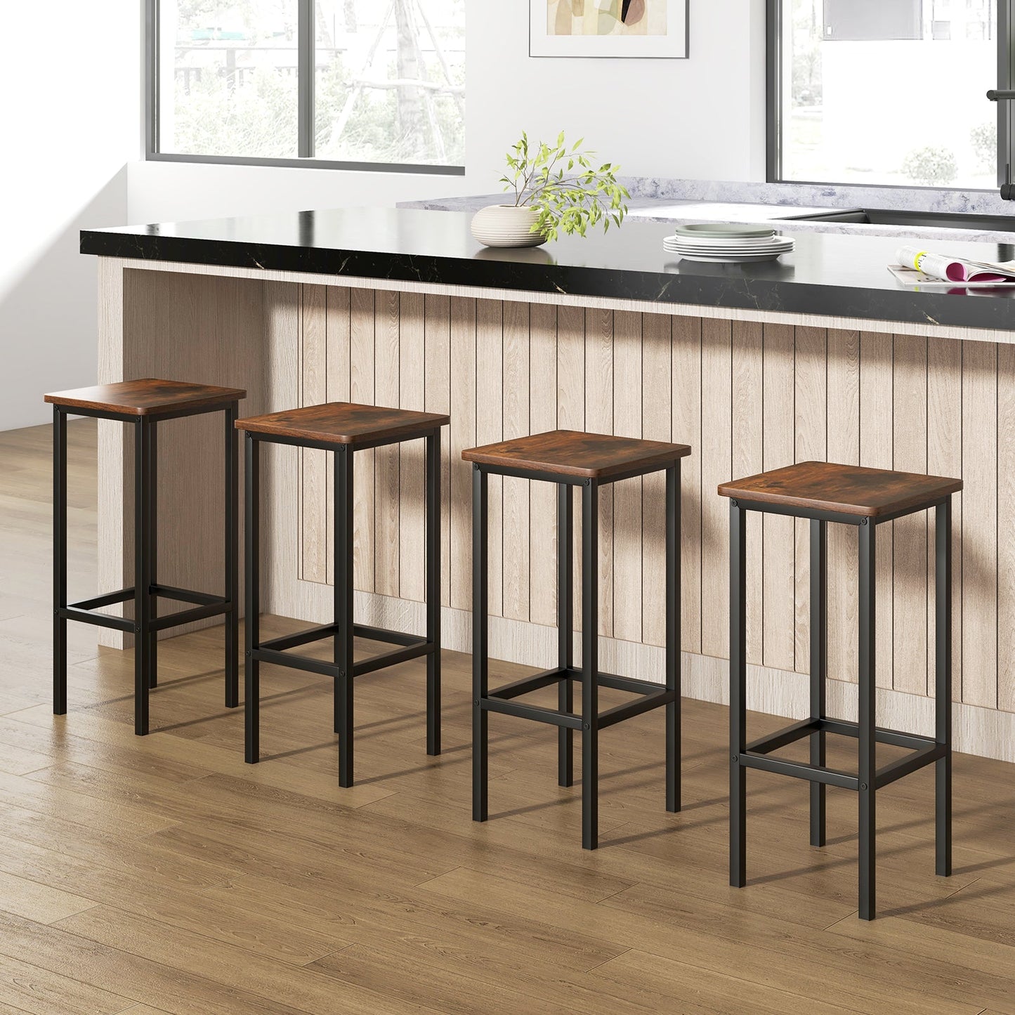 Set of 4 Bar Stool Set 26 Inch Bar Chair with Metal Legs and Footrest