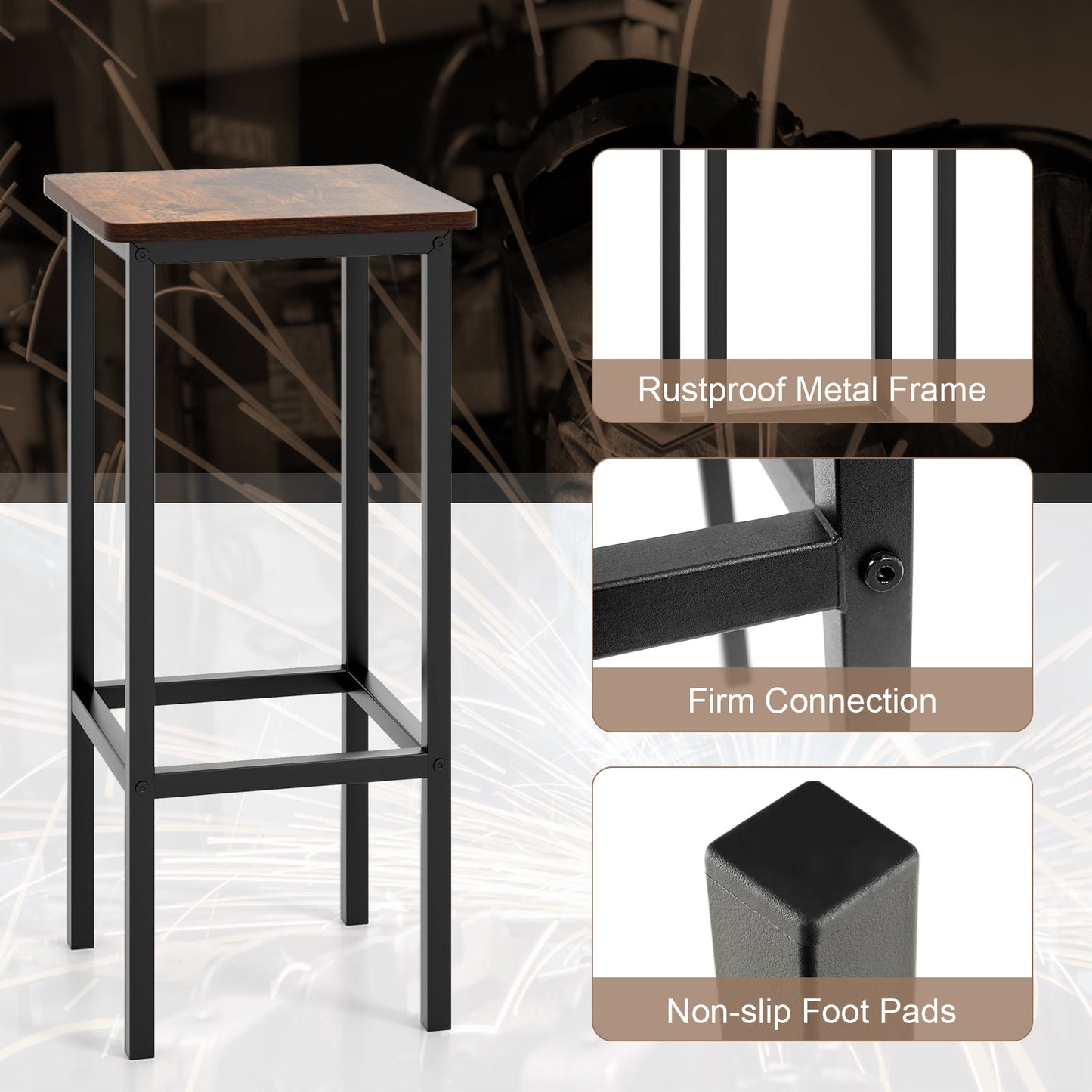 Set of 4 Bar Stool Set 26 Inch Bar Chair with Metal Legs and Footrest