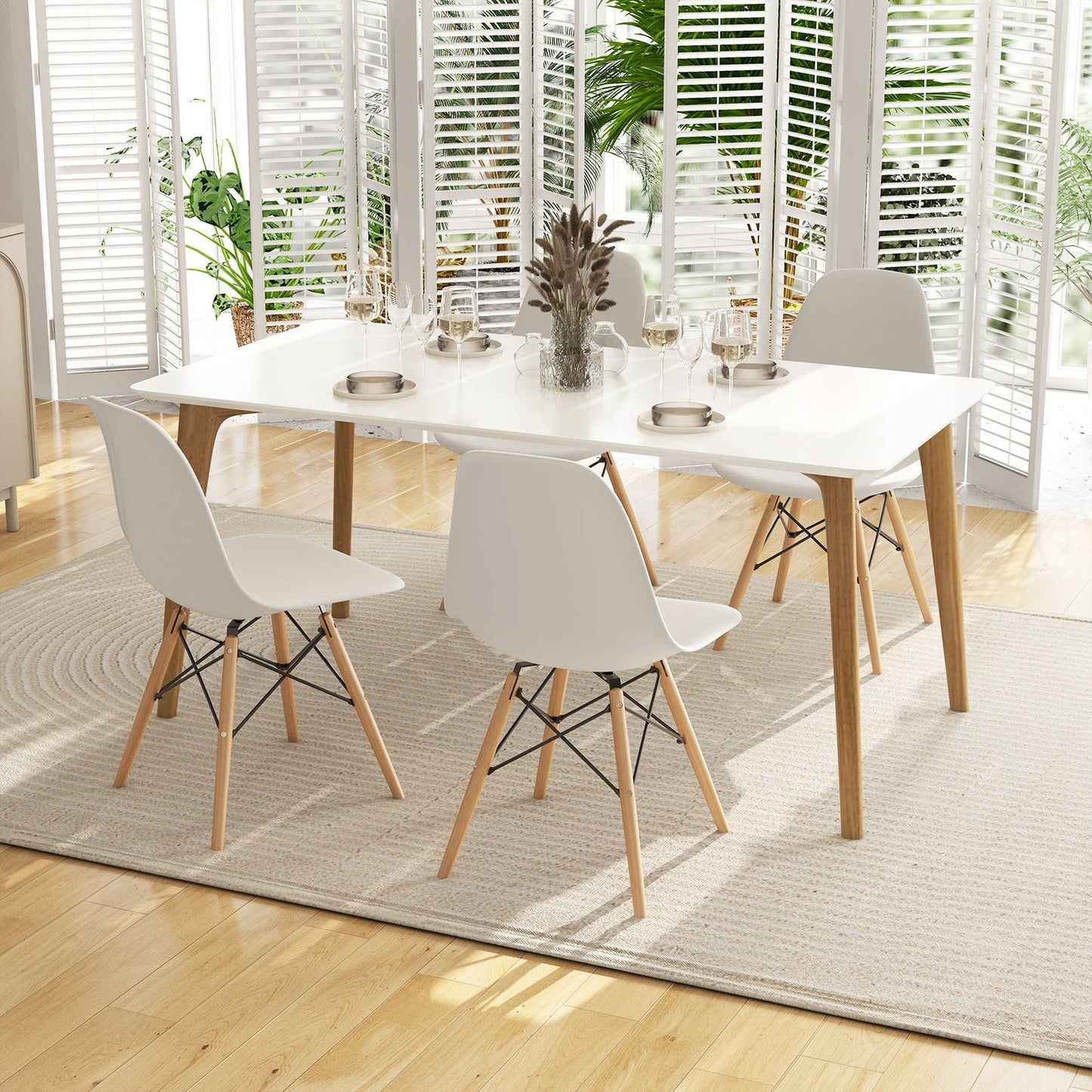 4 Pieces Modern Armless Dining Chair Set with Wood Legs