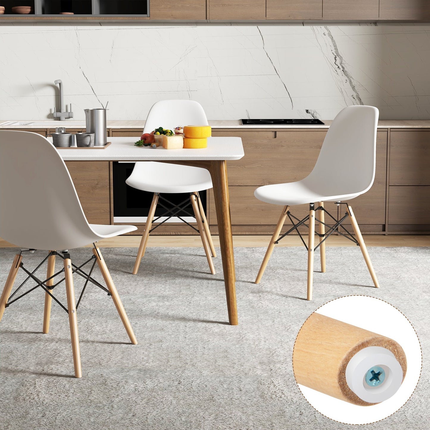 4 Pieces Modern Armless Dining Chair Set with Wood Legs