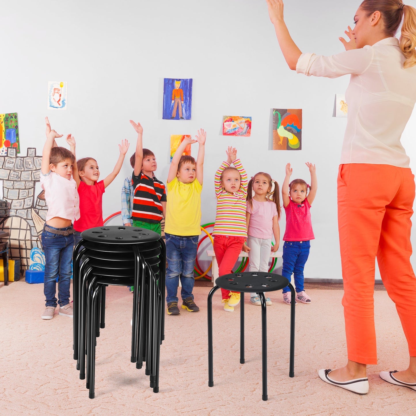 Set of 6 Portable Plastic Stack Stools