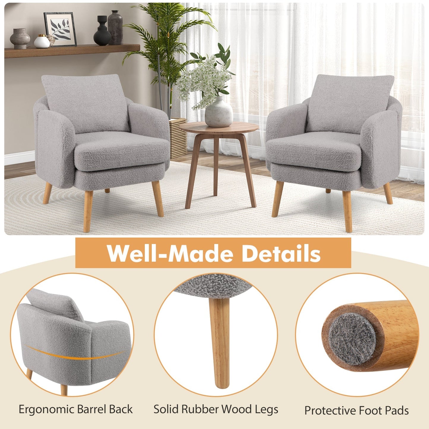 Sherpa Accent Chair Modern Living Room Chair with Seat Cushion