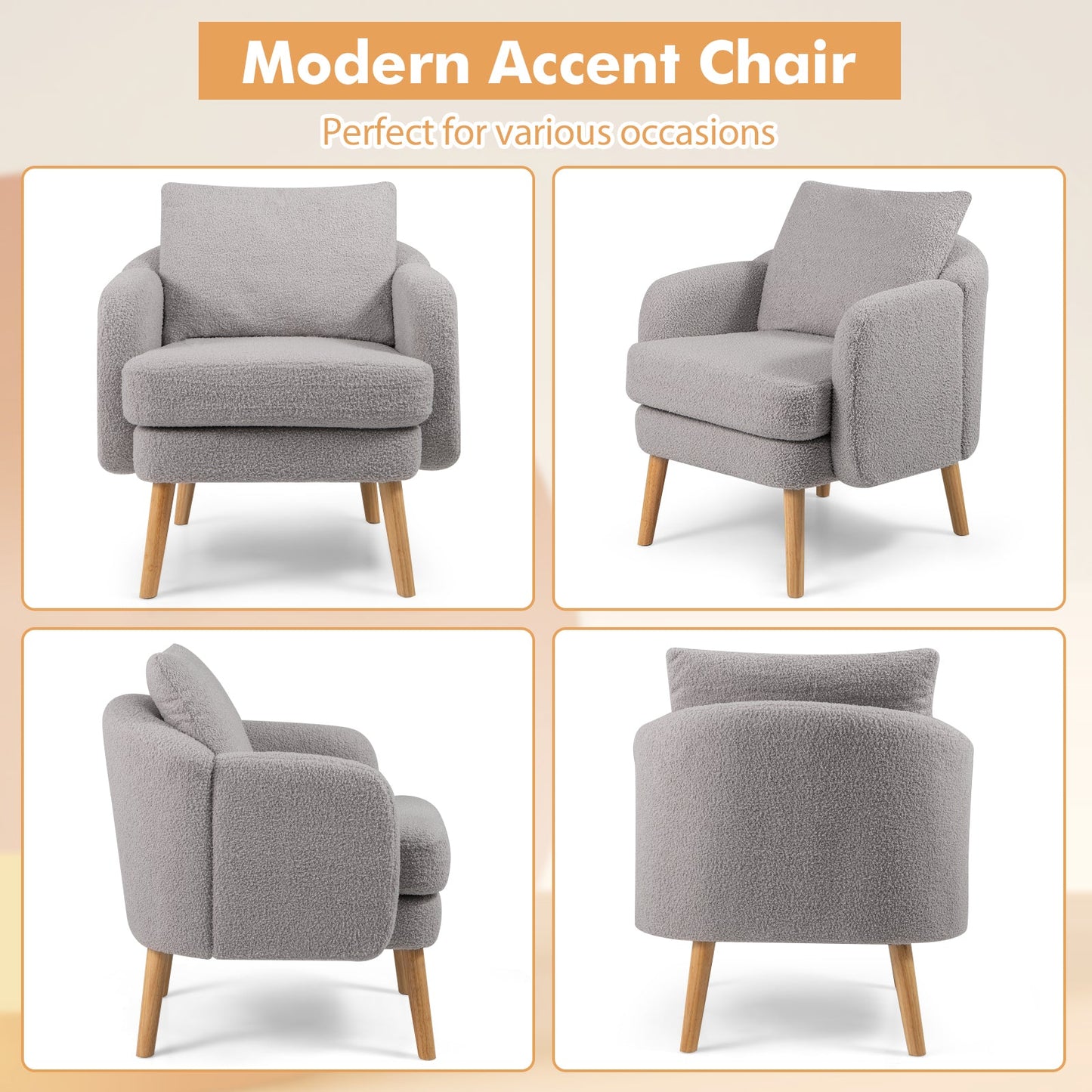 Sherpa Accent Chair Modern Living Room Chair with Seat Cushion