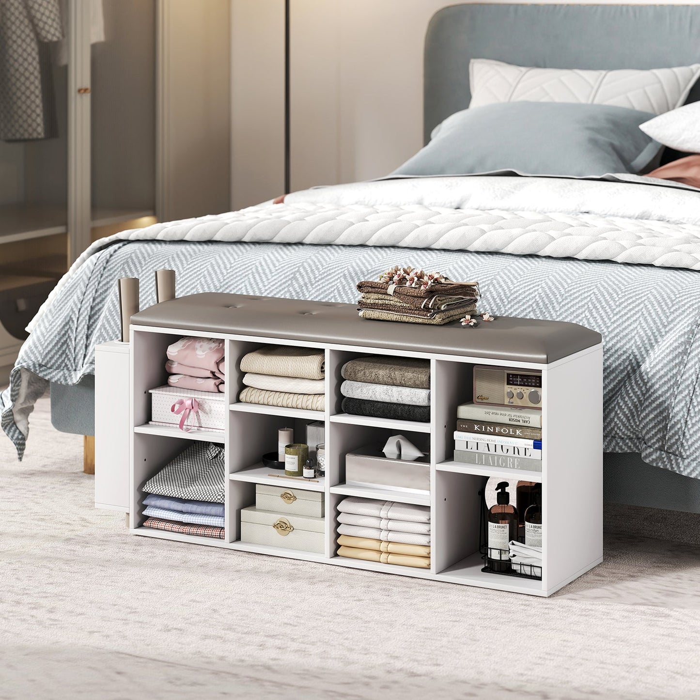Shoe Storage Bench with Umbrella Stand and Adjustable Shelf