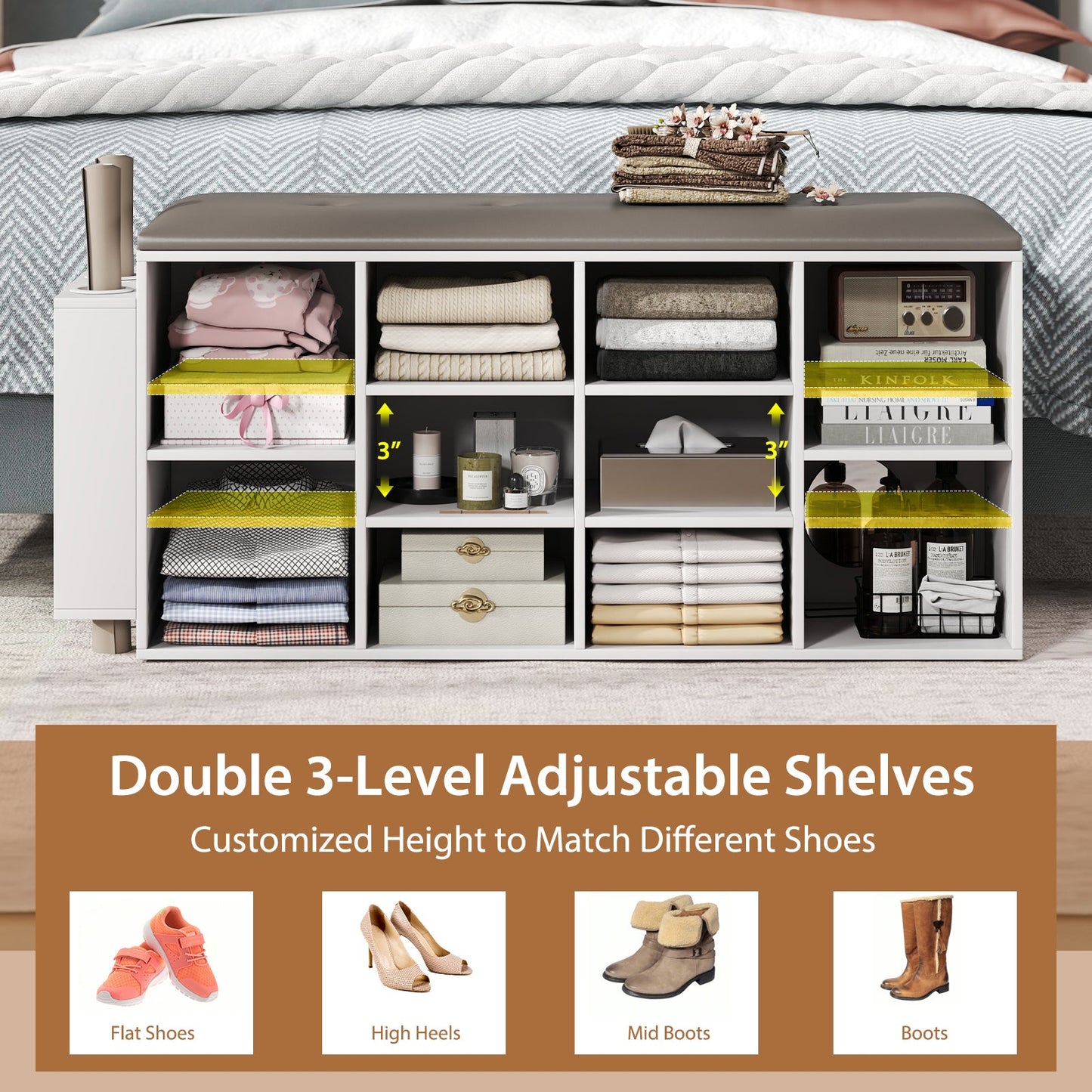 Shoe Storage Bench with Umbrella Stand and Adjustable Shelf